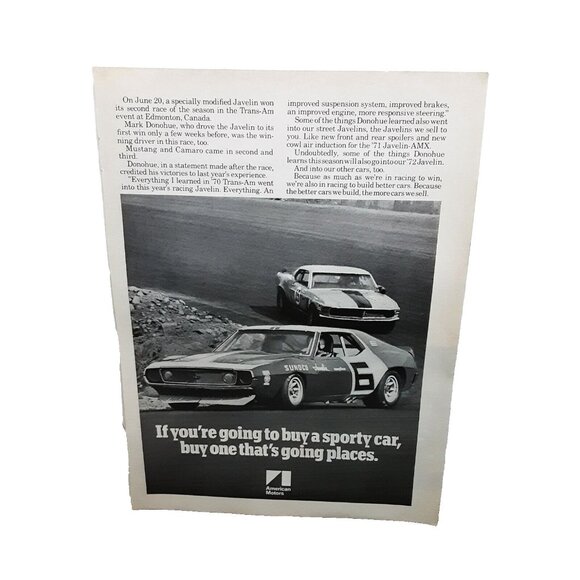 1971 American Motors Mark Donohue Javelin Racing Car Original Print Ad 70s - Picture 1 of 1